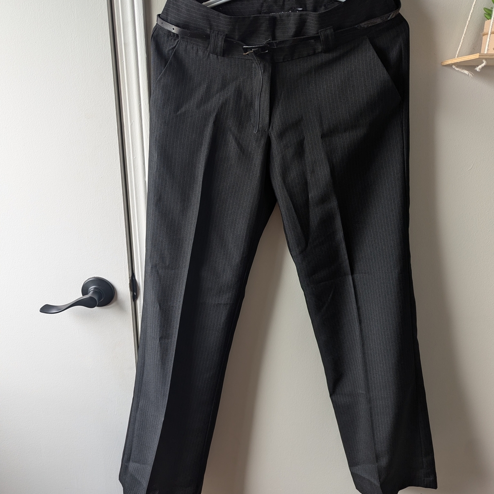 Atmosphere Women's Black Pinstripe Trousers With Belt In Excellent Condition